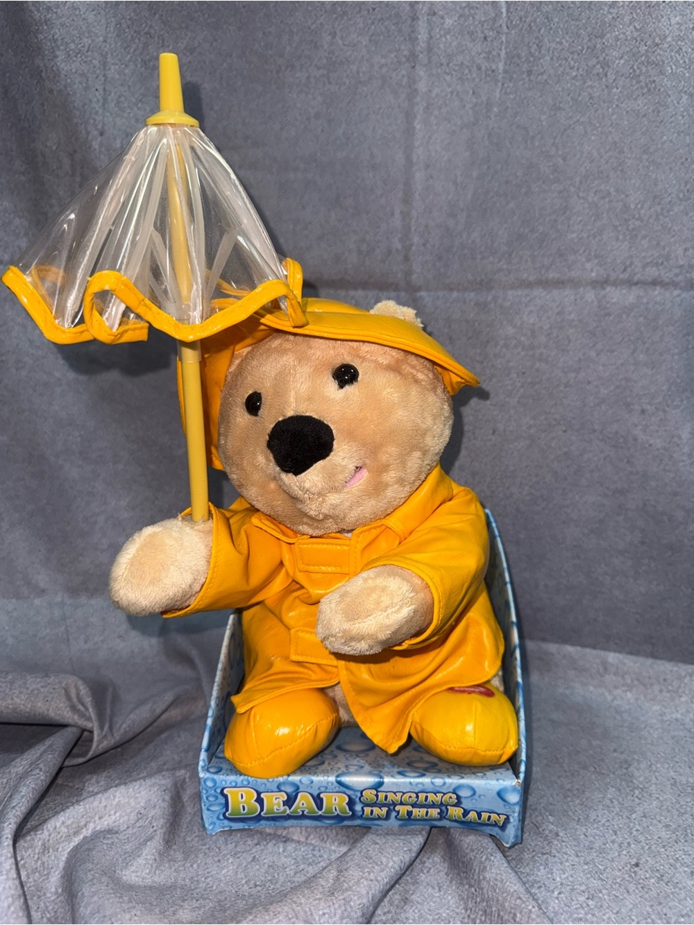 Yellow Raincoat Singing Bear Plush Toy - Kids Toy